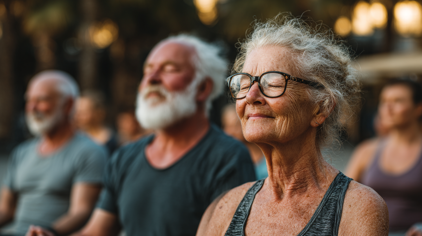Mihai Popescu cu grupa sa de yoga seniori